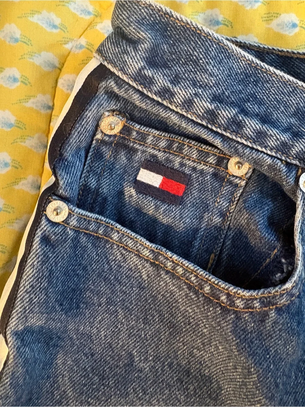 Vintage Tommy Hilfiger Navy Jeans with Red & White Side Stripes